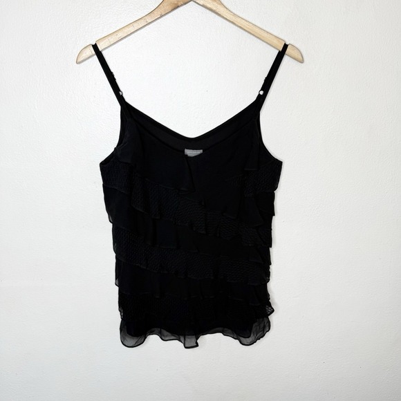 Ann Taylor Tops - Ann Taylor Silk Ruffle Tank Top‎ Black Whimsigoth Y2K Lined Womens Medium